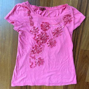Po Pori Sz S Pink T-shirt Embellished with Ribbon Flowers